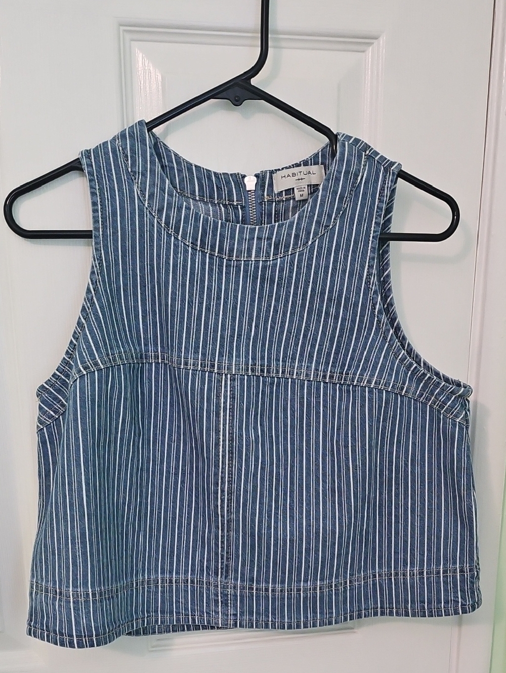 Habitual Jean Striped Denim Crop Top Medium